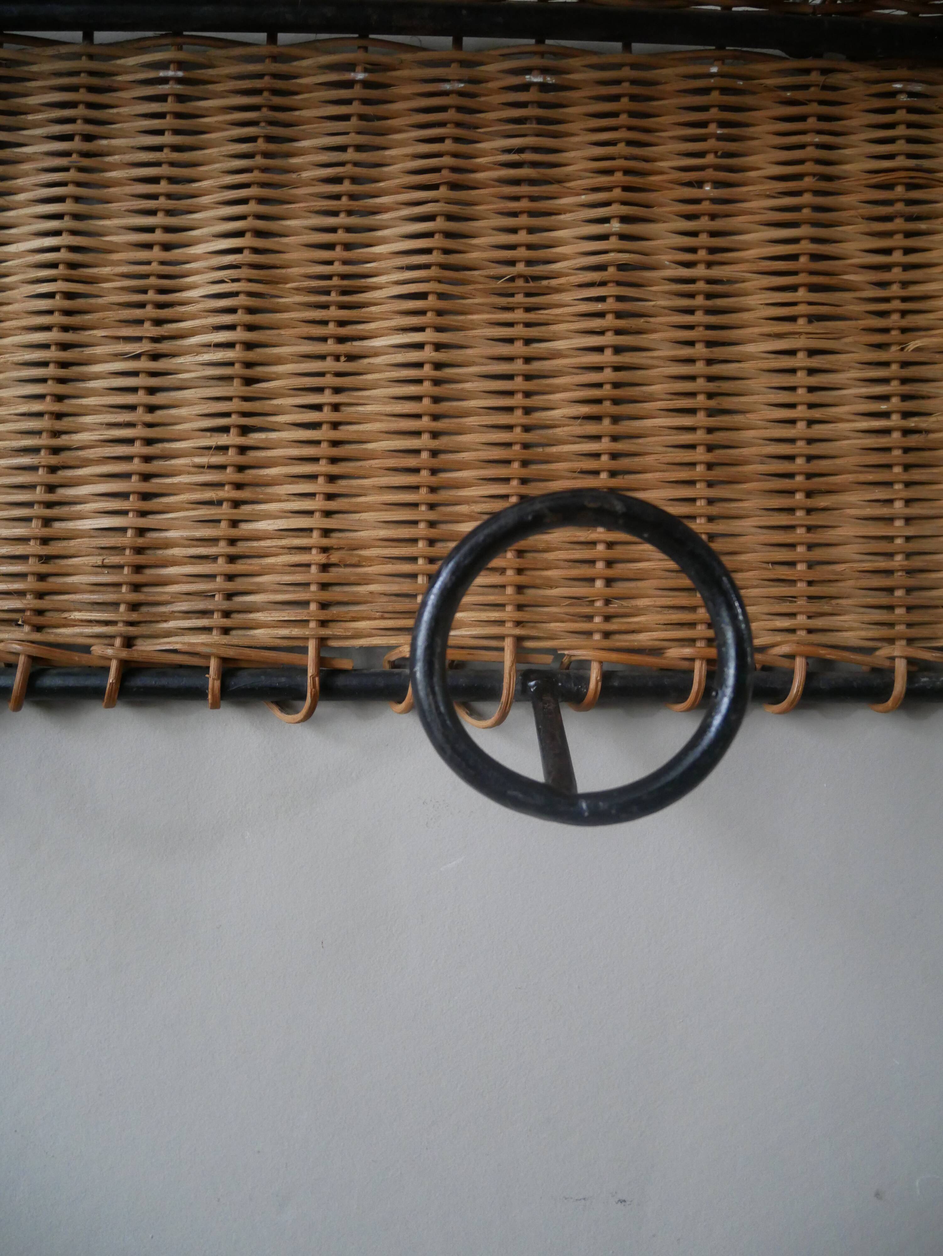 Coat rack cloakroom metal wrought iron wicker rattan handcrafted wall unit storage