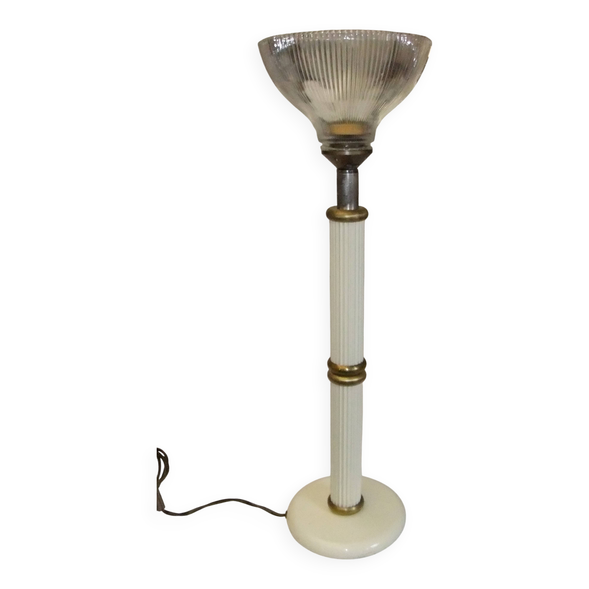 Large vintage column lamp from the 50s, molded glass floor lamp