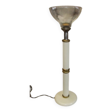 Large vintage column lamp from the 50s, molded glass floor lamp