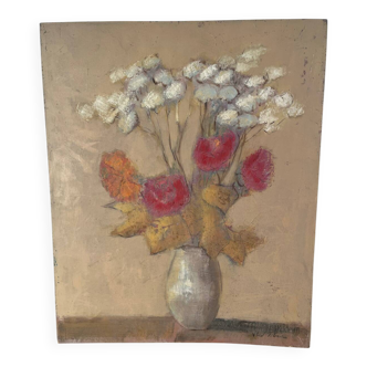 Bouquet of flowers, oil on wood panel, signed Vlad Tiberin.