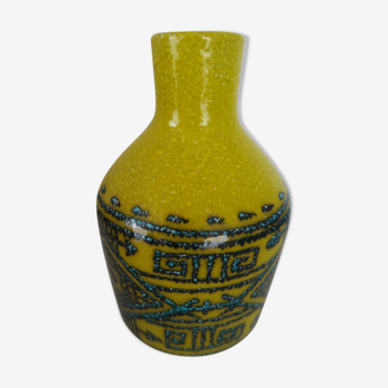 Vase yellow and turquoise ceramics Bitossi italy 1950 numbered