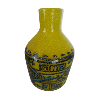 Vase céramique jaune et turquoise Bitossi Italy 1950 numéroté
