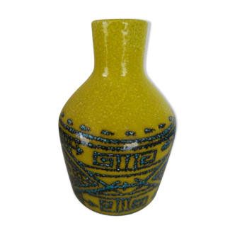 Vase yellow and turquoise ceramics Bitossi italy 1950 numbered