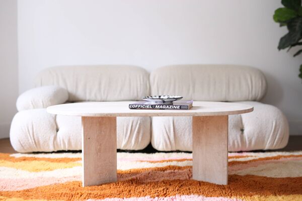 Table basse ovale en travertin