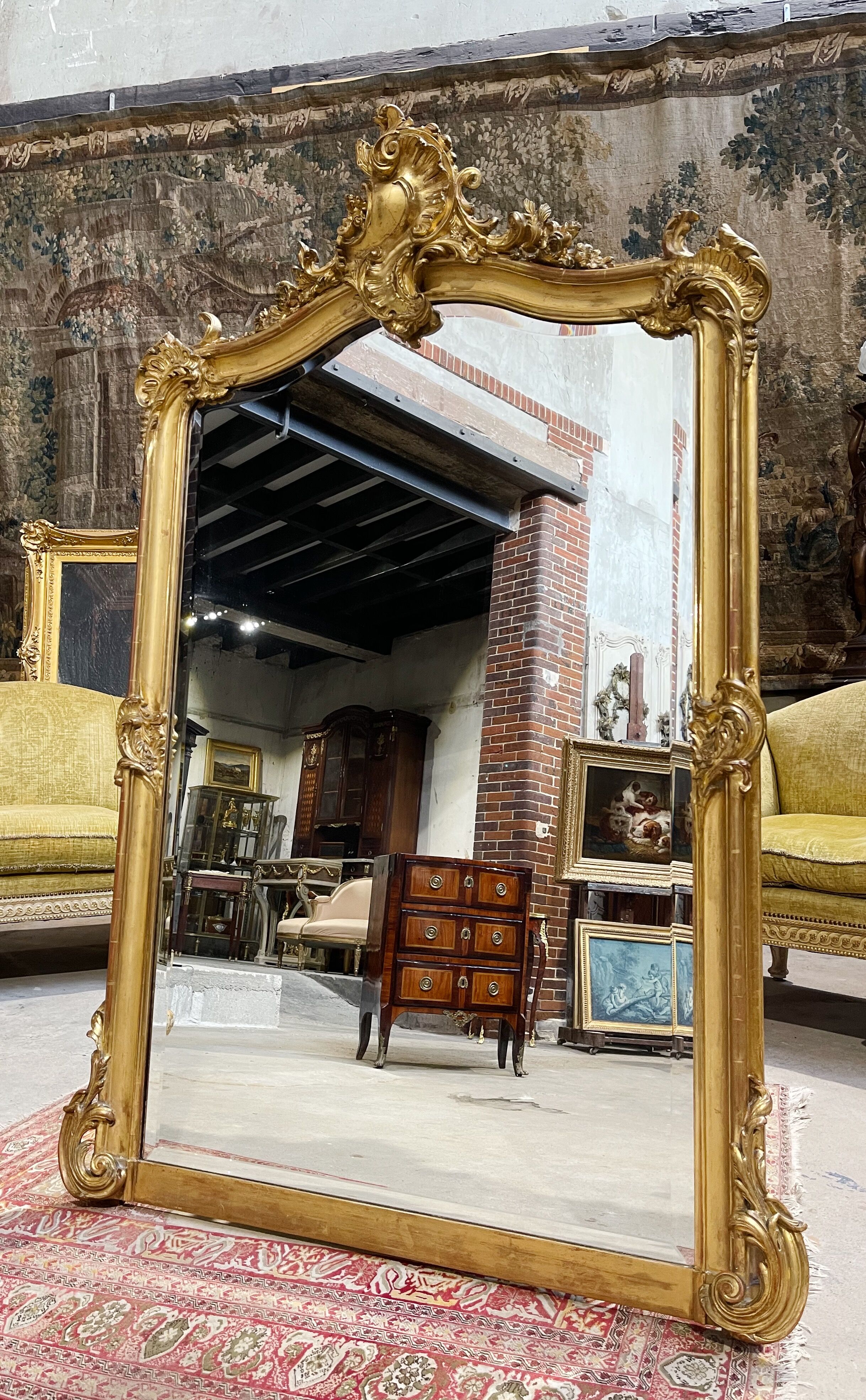 Napoleon III period fireplace mirror in gilded louis XV style wood