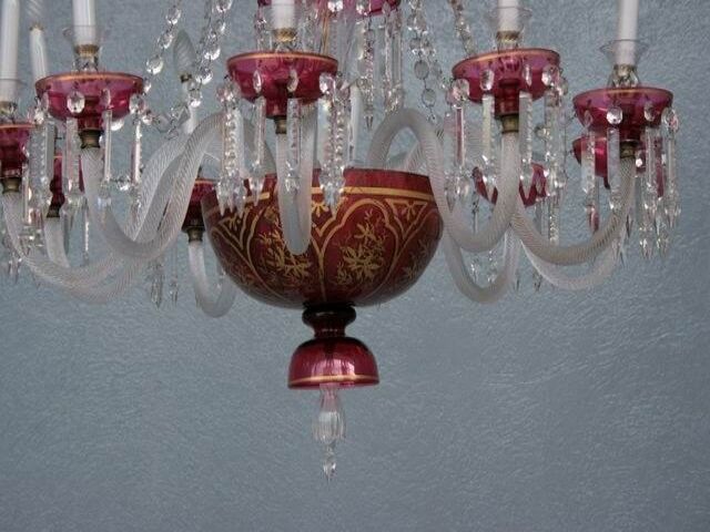 Chandelier pendants 19th golden colored glass and gilding