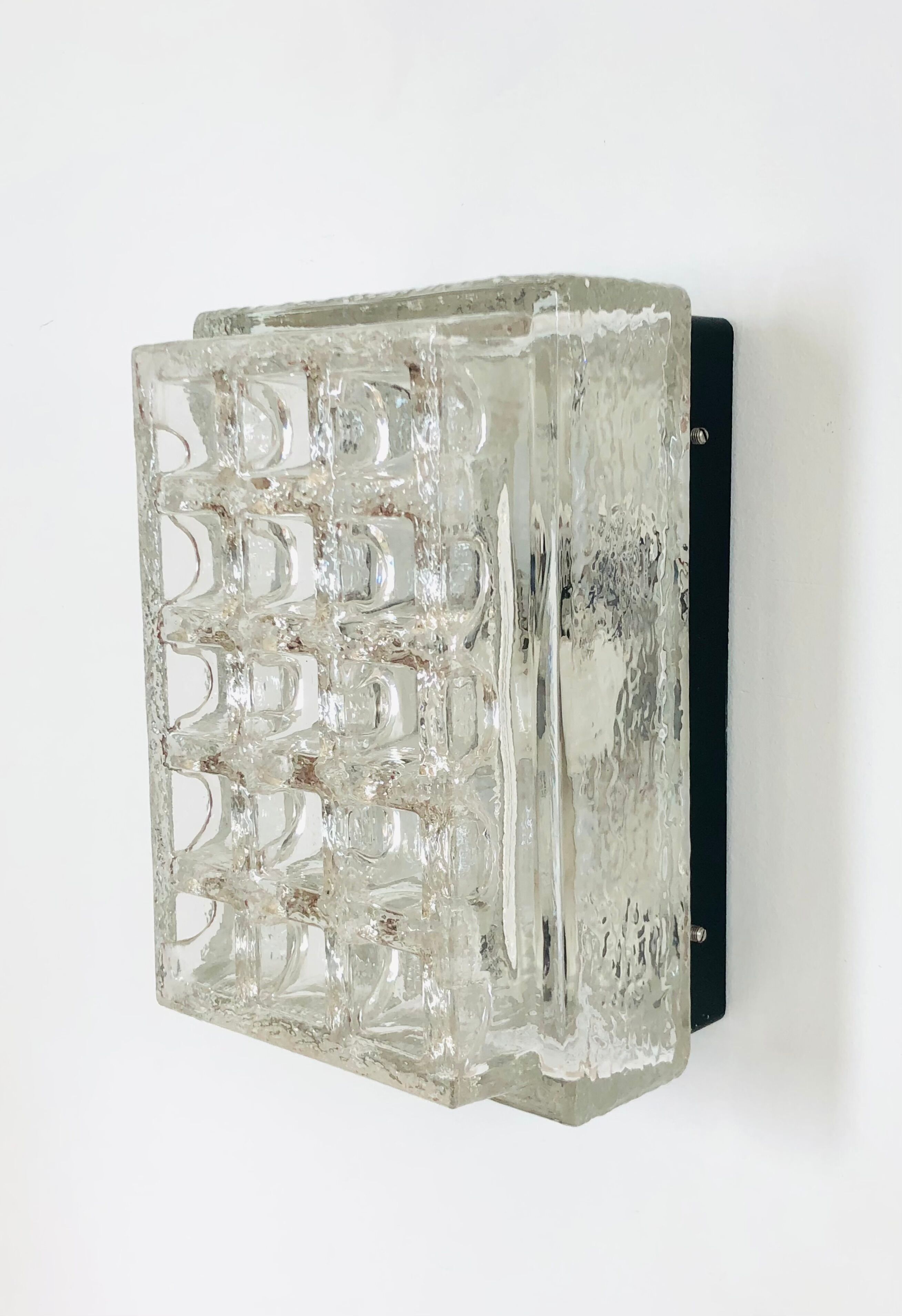 Rectangular embossed glass wall lamp from Limburg, Germany 1970