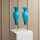 Azure Blue Murano Glass Vase XL, Fluted Beaded Silhouette, 1960s Hollywood Regency
