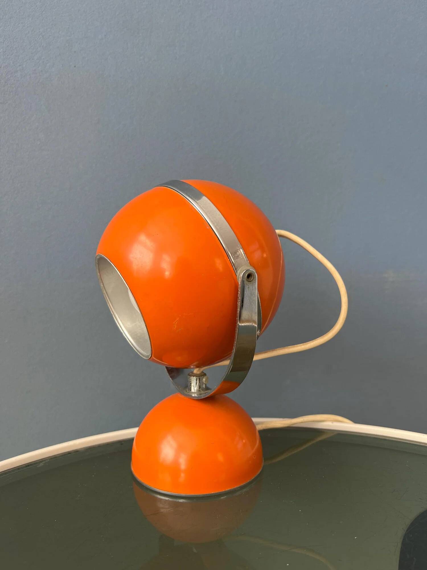 Orange mid-century space age eyeball table lamp