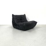 French black leather Togo lounge chair by Michel Ducaroy for Ligne Roset, 1970s