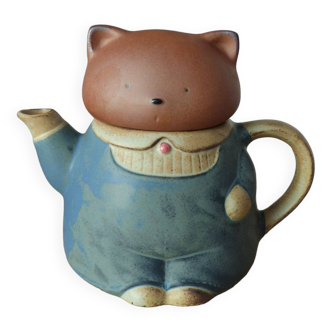 Monsieur chat stoneware teapot made in japan vintage collection
