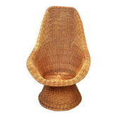 Fauteuil vintage en osier tressé