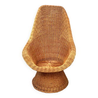 Fauteuil vintage en osier tressé