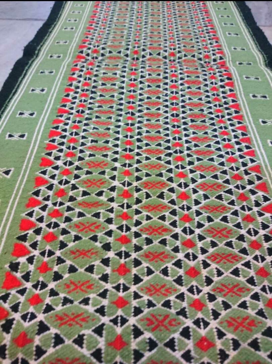 Green Berber kilim woollen carpet 55x205cm