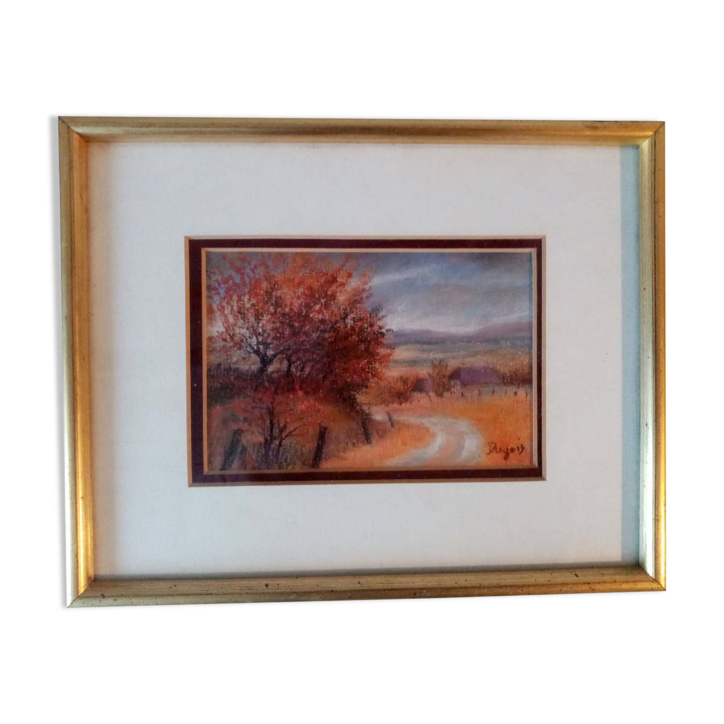 Old pastel painting of Vosges landscape signed Antoine Dugois