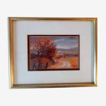 Old pastel painting of Vosges landscape signed Antoine Dugois