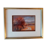 Ancien tableau au pastel de paysage vosgien signe antoine dugois