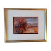 Ancien tableau au pastel de paysage vosgien signe antoine dugois