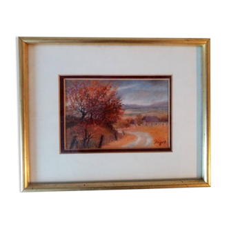 Old pastel painting of Vosges landscape signed Antoine Dugois