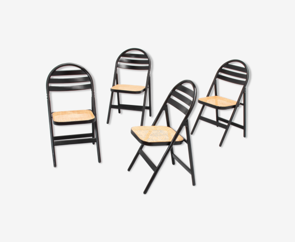 4 Vintage Wood Folding Chairs With Cane Seating Selency 4 Vintage Wood Folding Chairs With Cane, Vintage Wood Folding Chairs