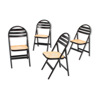 4 Vintage Wood Folding Chairs with Cane Seating