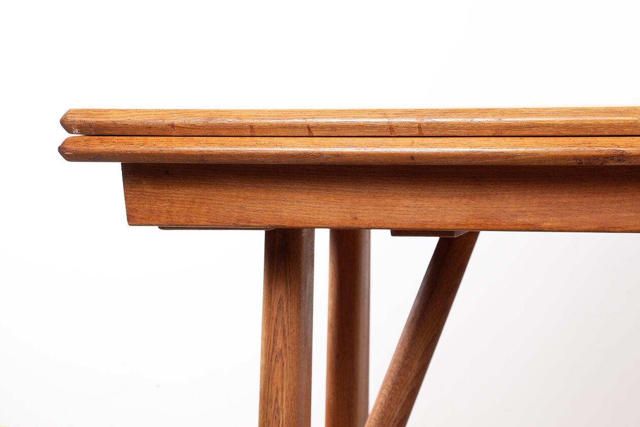 Large extendable dining table, 320 cm, in oak, Guillerme and Chambron.