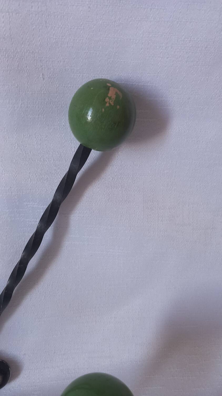 Vintage metal and wooden ball coat rack