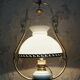 Old suspension in opaline, earthenware and brass - kerosene lamp