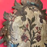 18th Century Rococo Venetian Polychrome and Mecca Lacquered Wooden Wall Sconces with Iron Arms, Set of 2