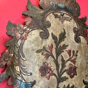 18th Century Rococo Venetian Polychrome and Mecca Lacquered Wooden Wall Sconces with Iron Arms, Set of 2