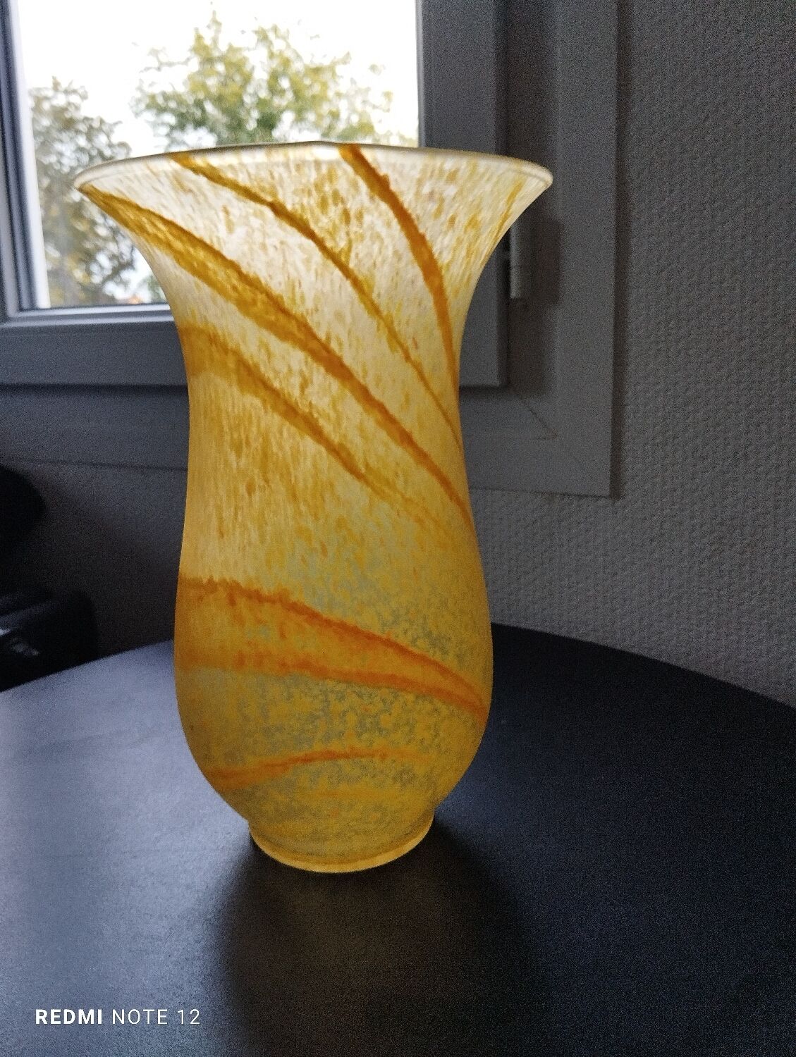 Vase Balustre Art Déco En Pâte De Verre Rouge Et Orange - Marmoréen