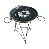 Metal sofa end with floral tray