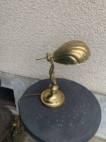 Lampe coquillage, de table réglable, articulée en laiton doré vintage