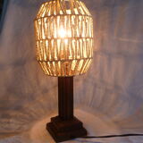 Vintage wooden deco table lamp &string lampshade 70's trendy