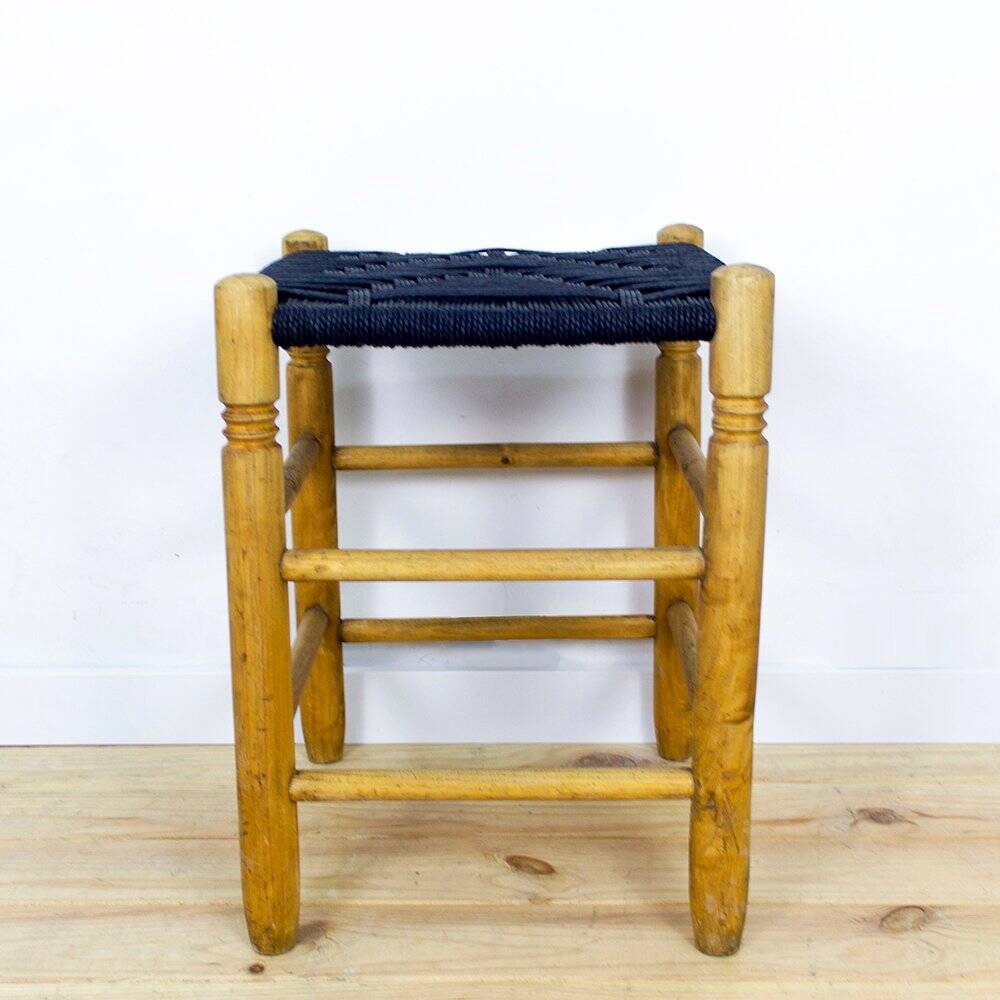 Danish Wood and Rope Stool, 1950s