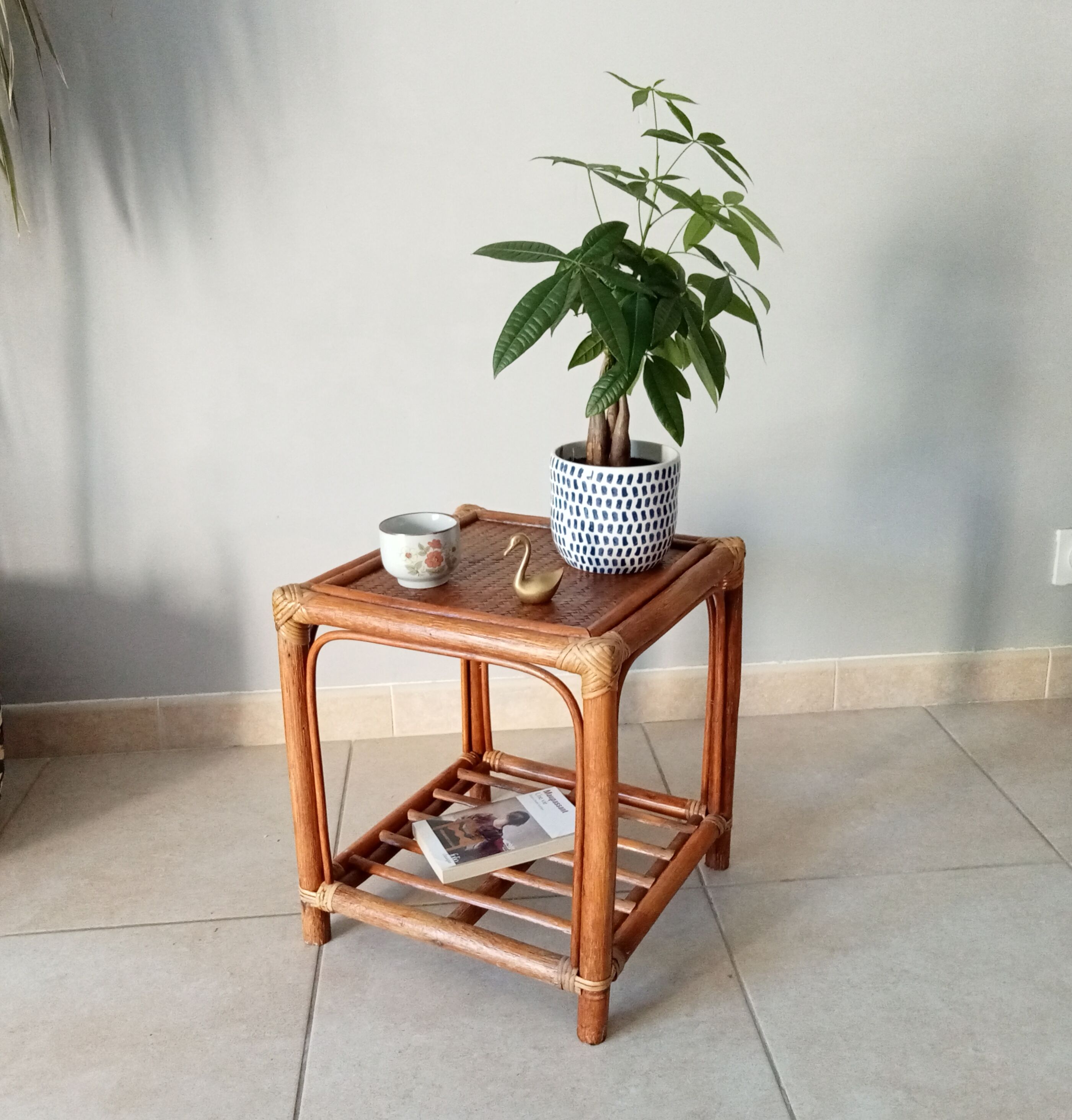 Vintage side table in rattan and bamboo