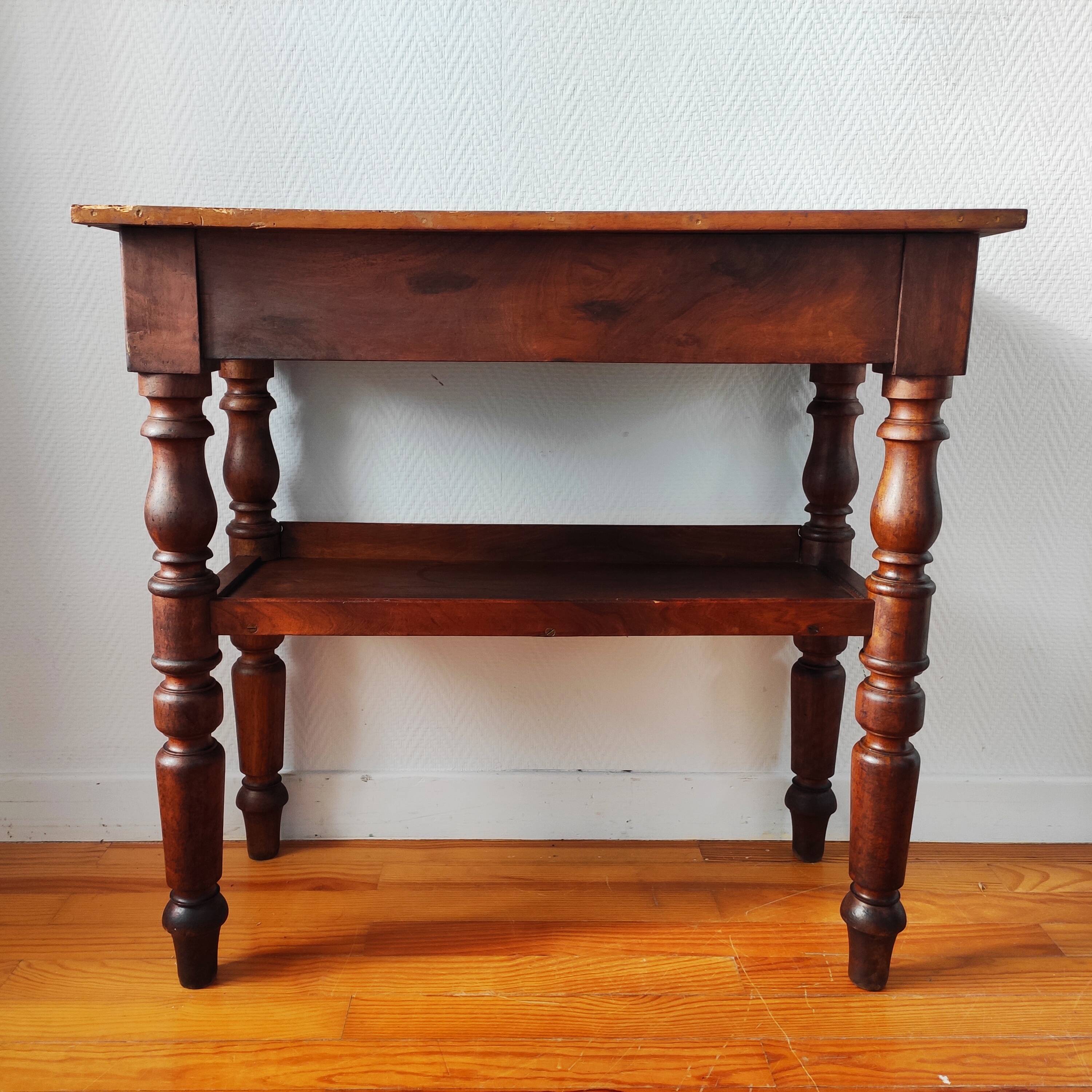 Antique solid walnut console serving trolley