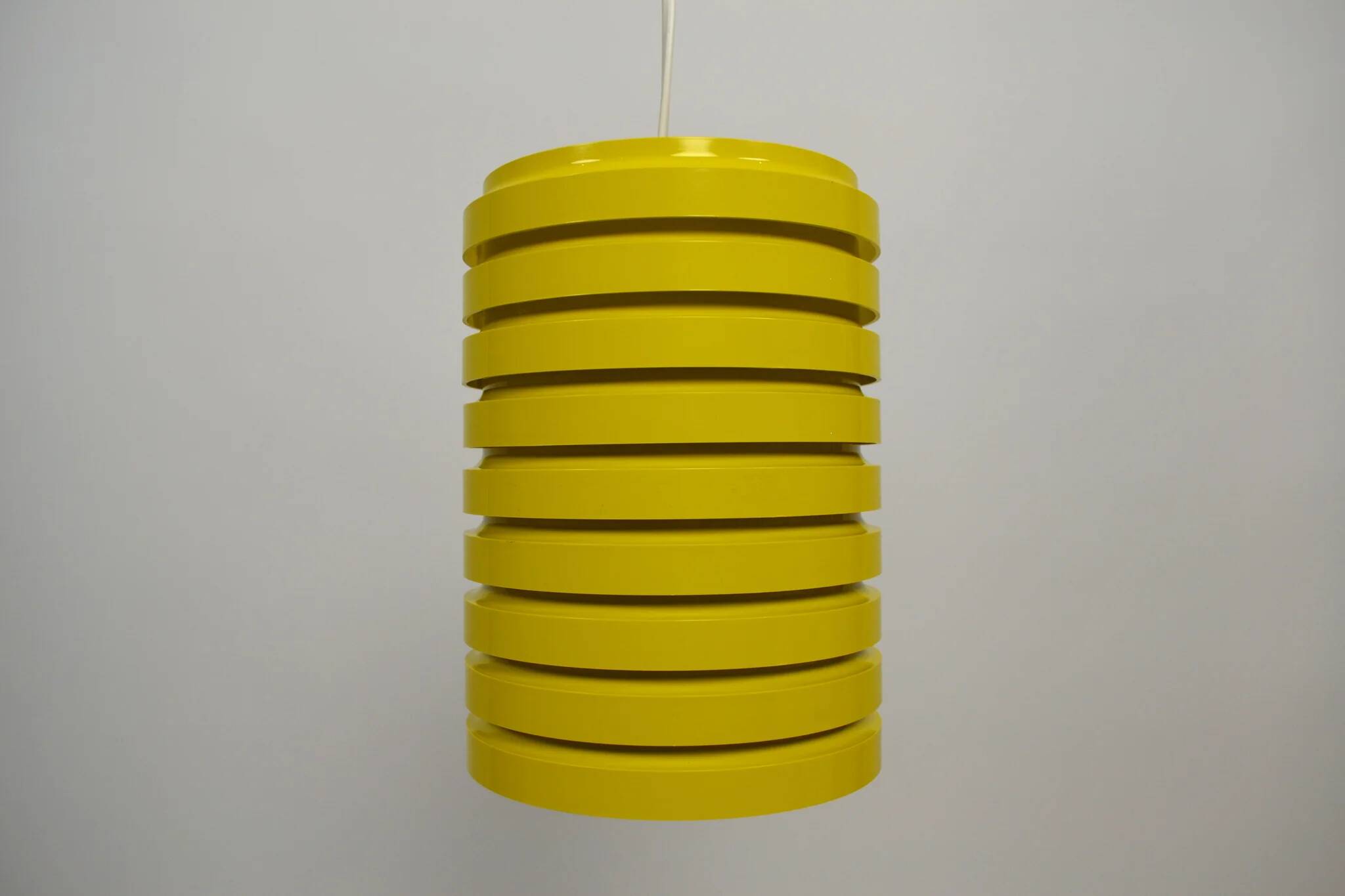 Pop Art Yellow Louvered Cylinder Pendant Lamp, Scandinavia, circa 1970