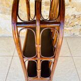 Vintage two-tier bamboo and rattan shelf with storage, Circa 1960