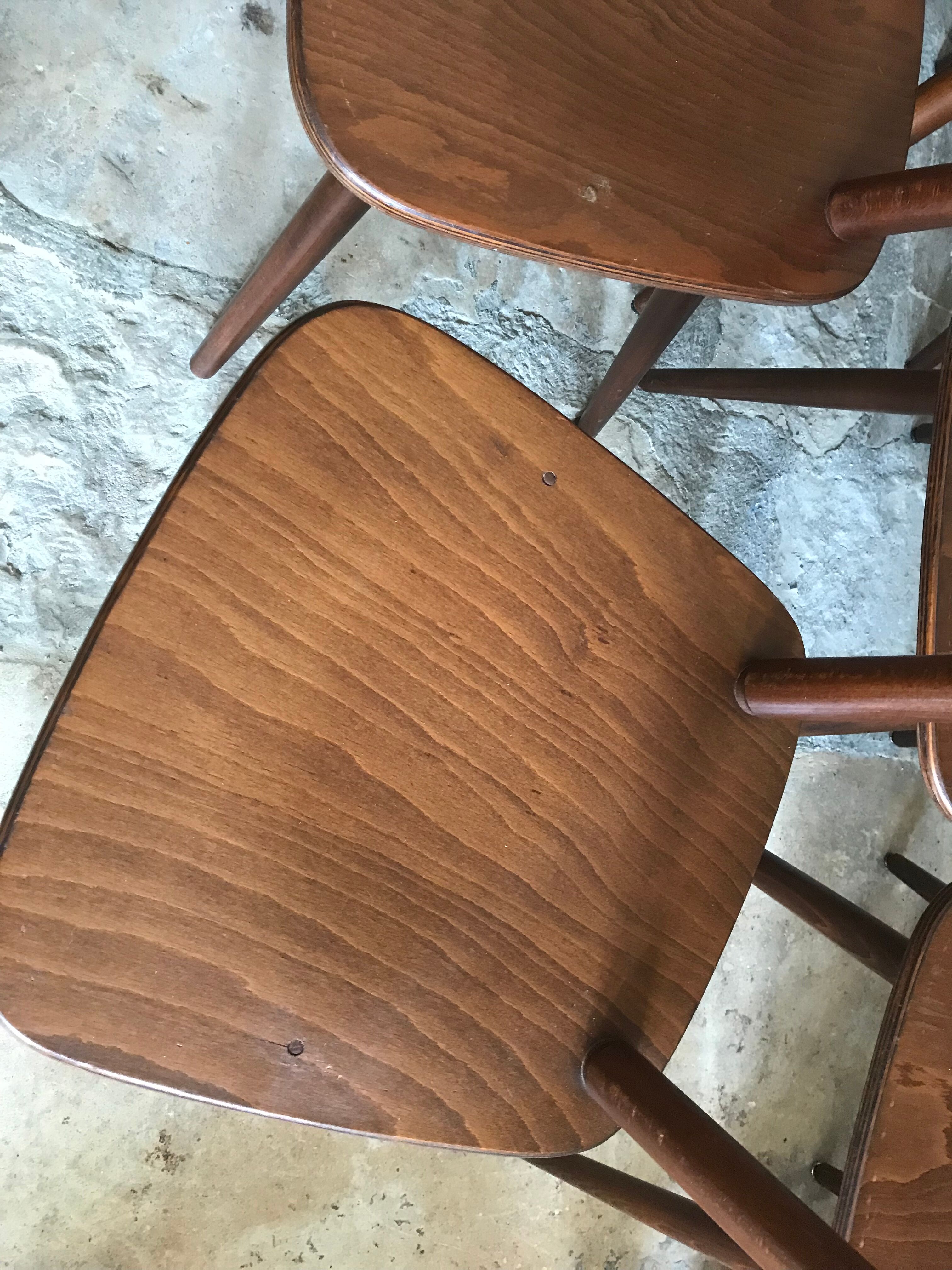 Set of 8 vintage chairs 1960 in beech compass feet