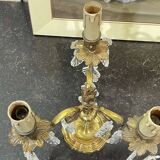 Pair of bronze chandeliers with crystal drops from the 1960s