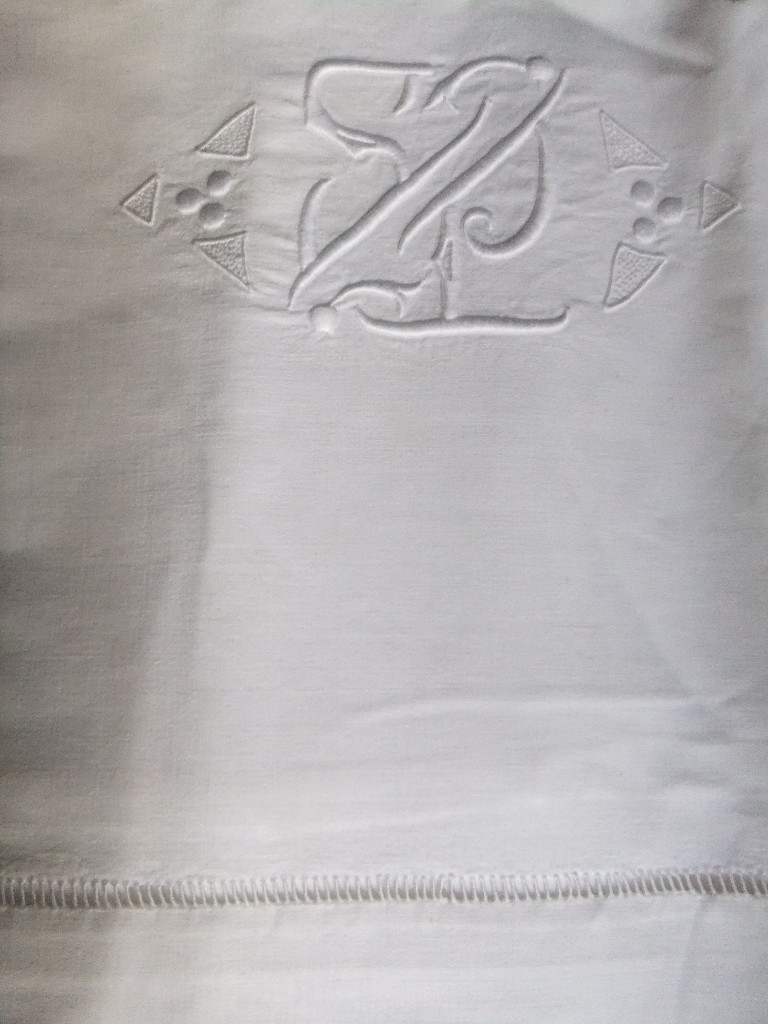 Old sheet linen embroidery monogram day curtain fabrics
