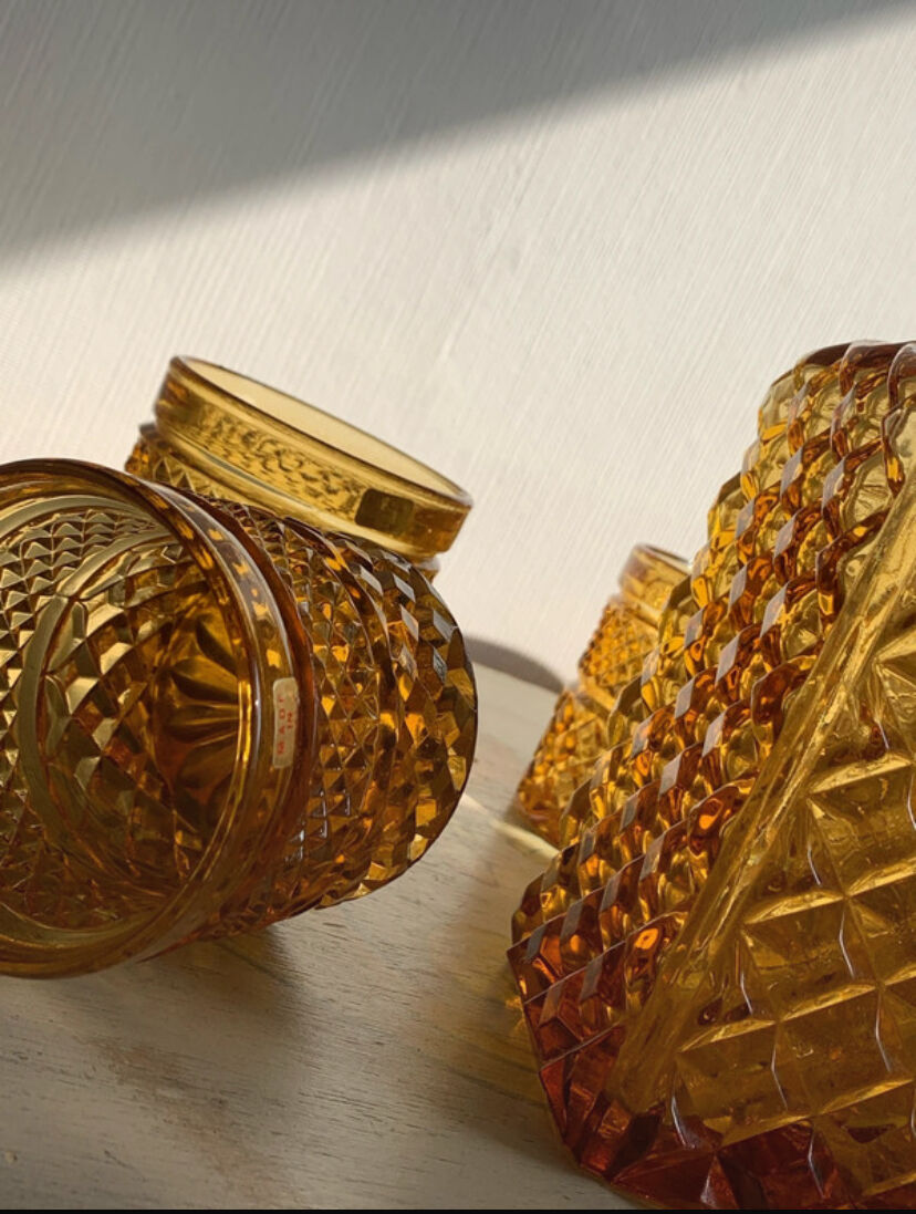 Vintage Italian liqueur service in amber glass – "Pointe de" work