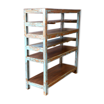 Burmese teak bookcase with original blue patina