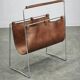 Italian Modernist Leather and Chrome Magazine Rack, 1980s