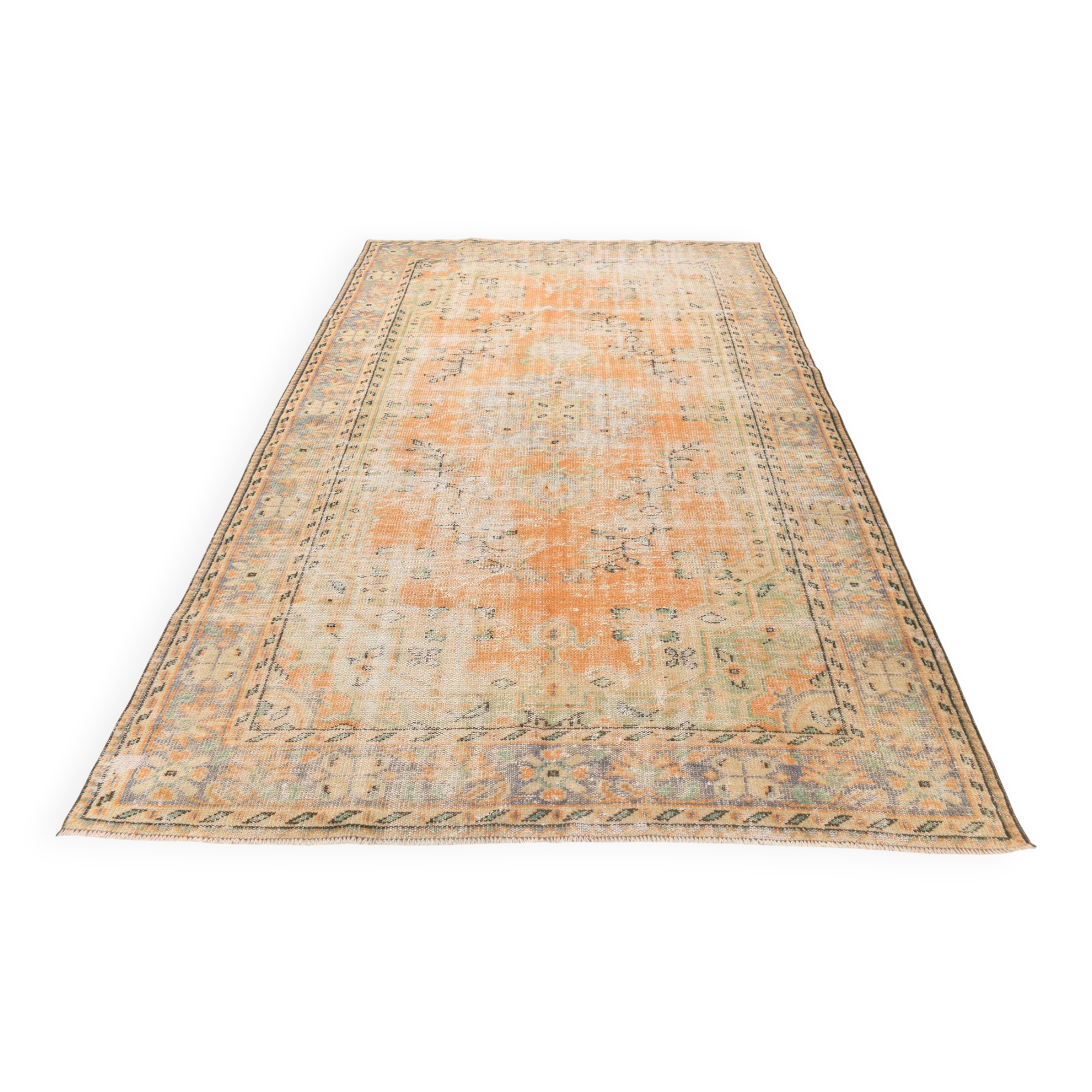6x10 Peach Orange Large Vintage Rug, 184x290 Cm