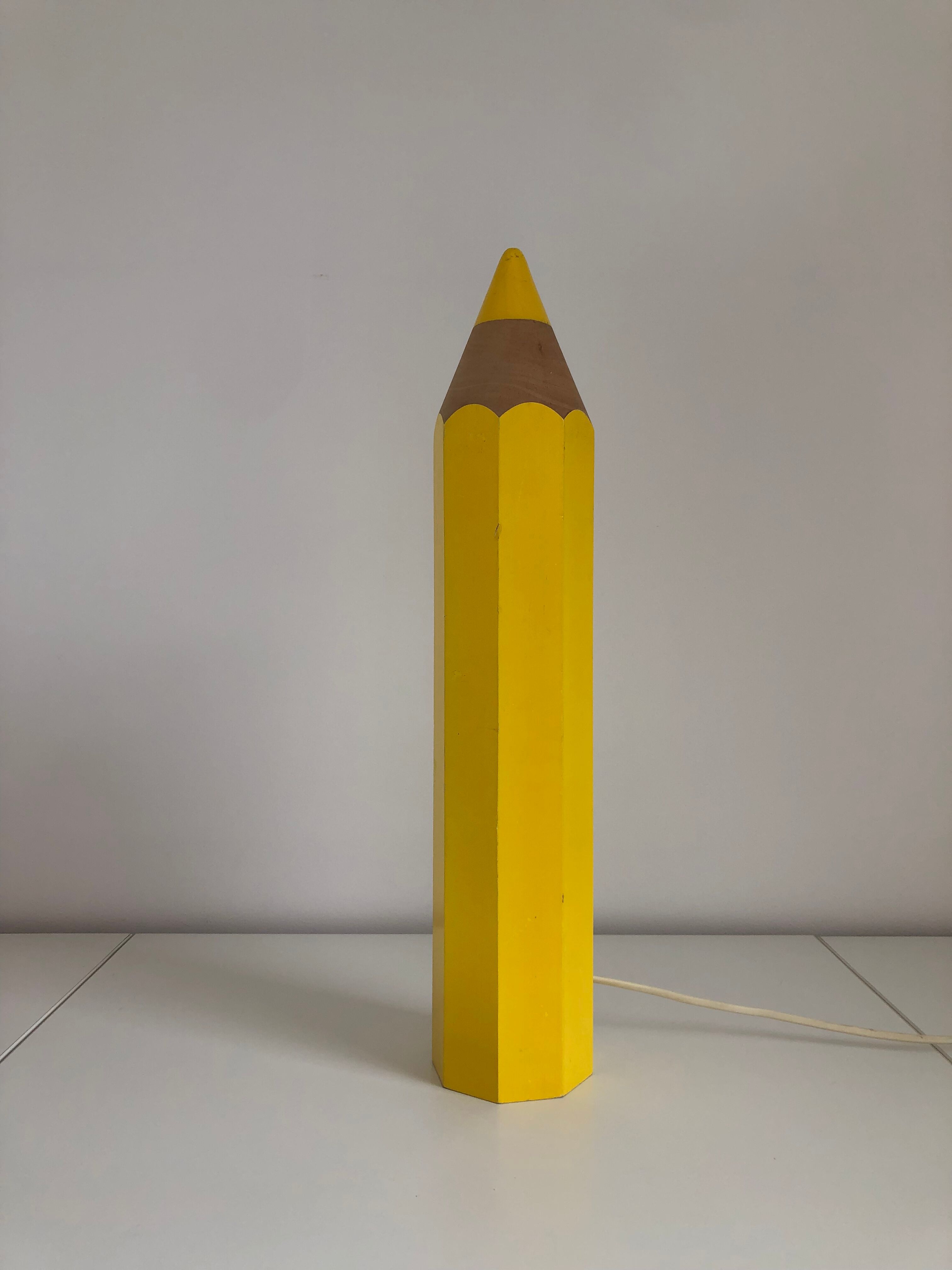 Lamp in the shape of a yellow pencil edited by Vilac, France, 1980