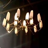 Lustre italien laiton opalin 1960