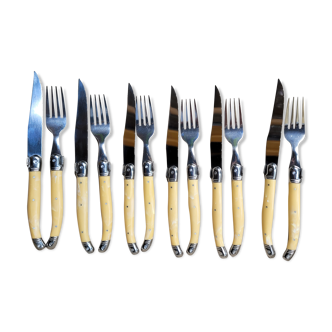 Laguiole meat set, 6 knives and 6 knives, steel stainless