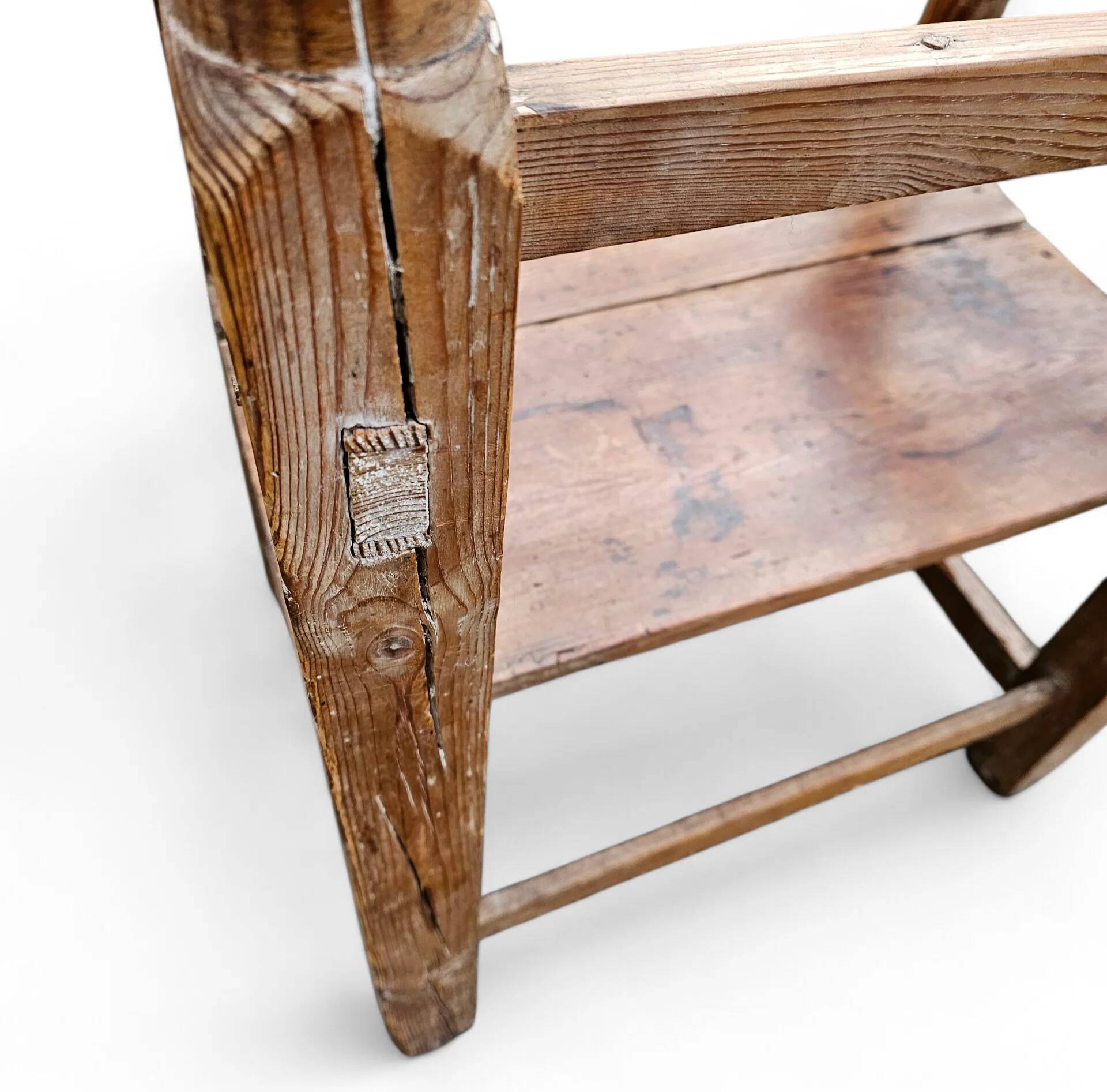 Old Spanish pine wood arm chair